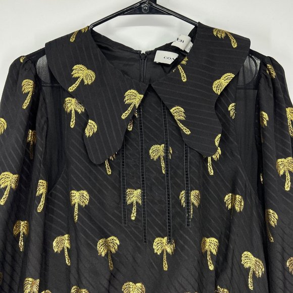 Coach Dress Page Boy Silk Blend Black Palm Tree Long Sleeve Mini NWT - Picture 4 of 12